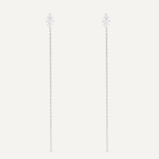 BOUCLES D'OREILLES PENDANTE / 1 MARQUISE, 1 POIRE Or Blanc